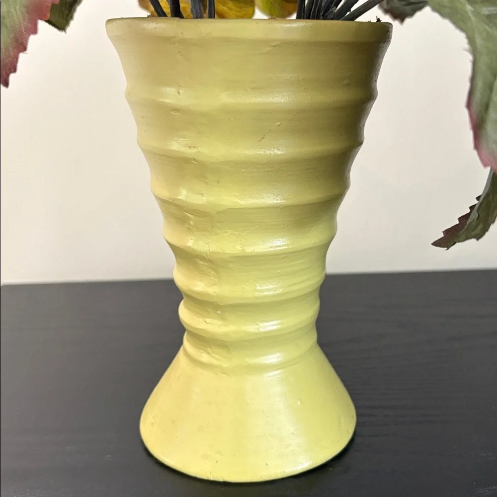 Green Ribbed Vase with Faux Hydrangea Arrangement